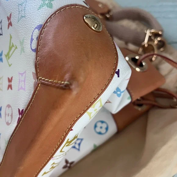 Louis Vuitton White Multicolor Monogram Canvas Shoulder Bag with Tan Trim - Picture 9 of 16